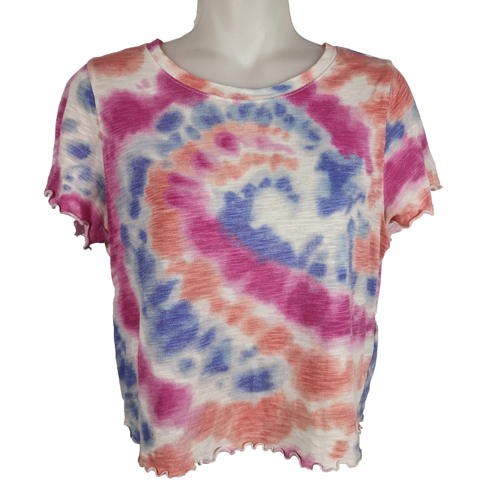 Hollister Women Multiccolor Tie Dye Cropped Top Must Have Collection Scalloped M